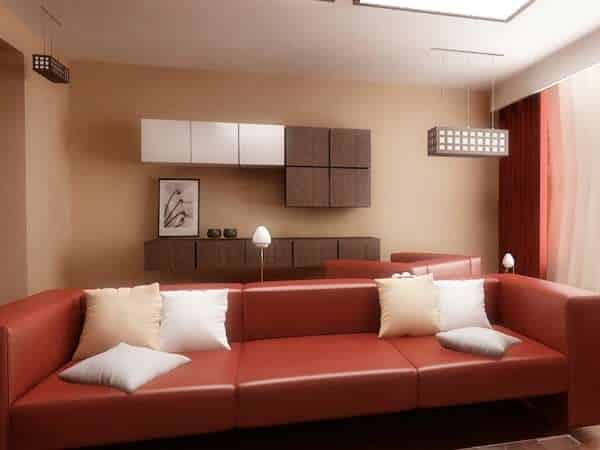 Add Maroon Color Sofa in Living Room