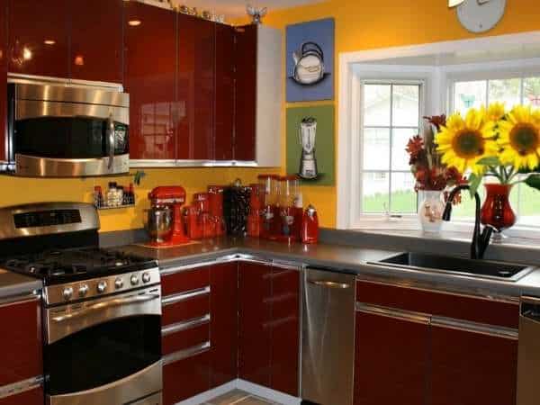 Decorate The Red Kitchen With Sunflowers