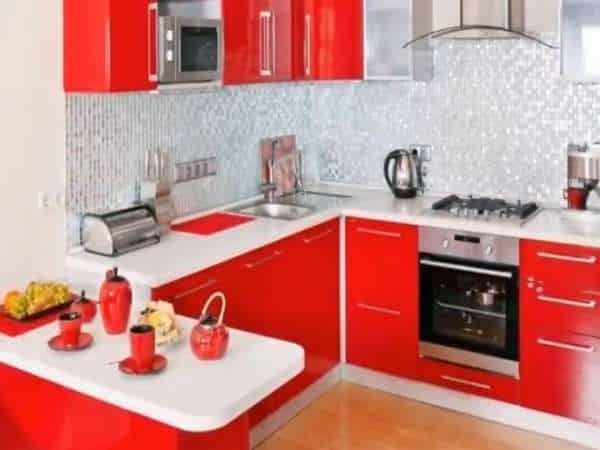L-shaped Red Kitchen
