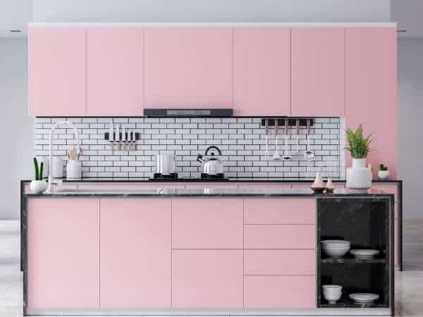 Pink Kitchen With Accent Wall