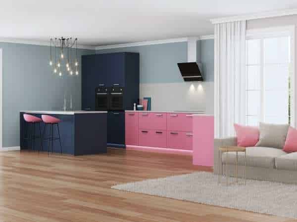 Pink Kitchen With Living Room