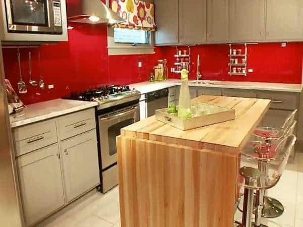 Red Kitchen With Dining Table