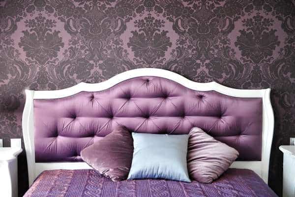 Pairing a Patterned Headboard with Solid Coloured Bedding in Mix and Match Bedroom Furniture Ideas